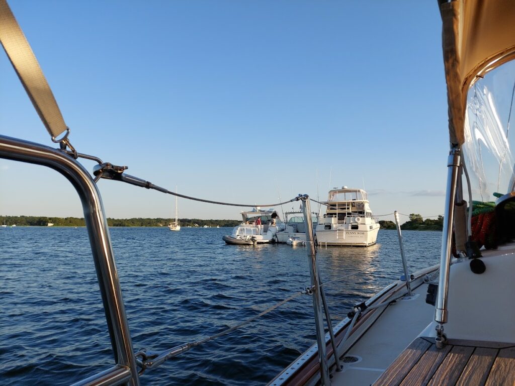 rafted boats upwind